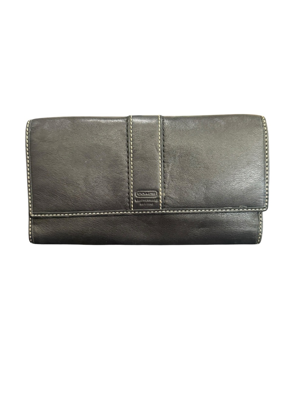 Coach Dark Gray Leather Continental Wallet with Contrast Stitching